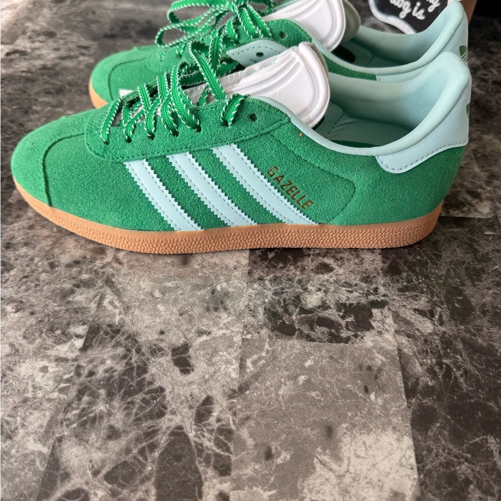 Adidas Gazelle Mint Green and White Sneakers